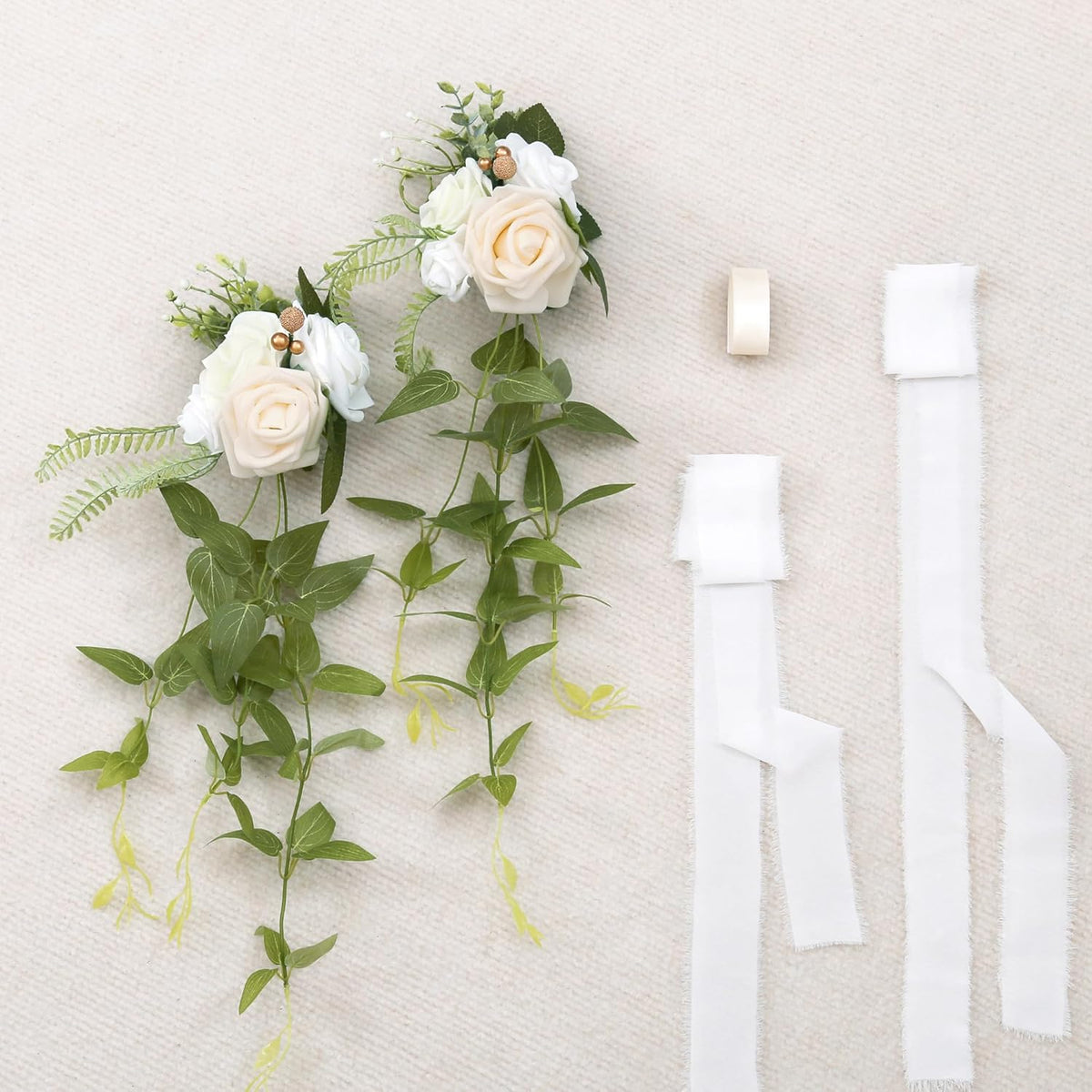 DORIS HOME Wedding Chair Decorations White Pew Flowers Set of 10 for Wedding Ceremony Party Aisle