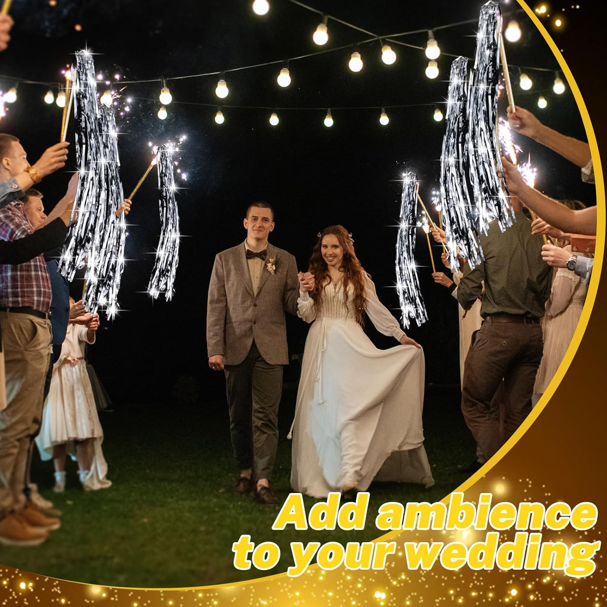 50 Pcs Wedding Fairy Wands with Bells Foil Tinsel Ribbon Stick Wands Tinsel Party Streamers with