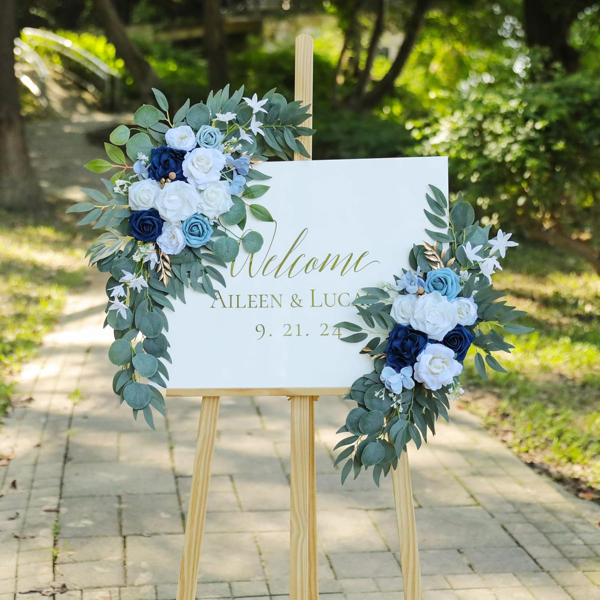 Artificial Dusty Blue Wedding Arch Flower Swags Set of 2 for Welcome Signs Floral and Wedding