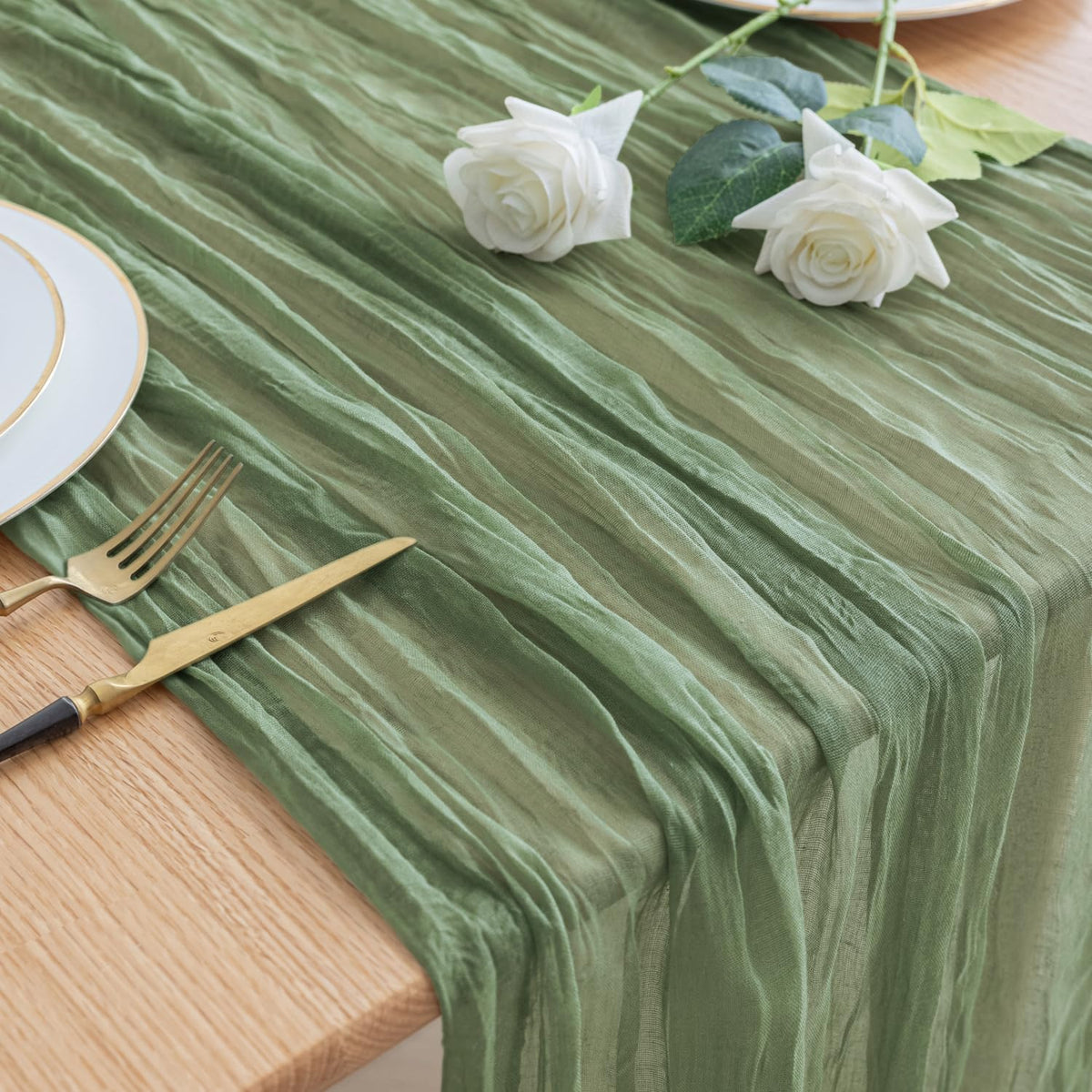 Asee'm Cheesecloth Table Runner 120 Inches Sage Green Boho Gauze Cheese Cloth Runner 10FT Rustic