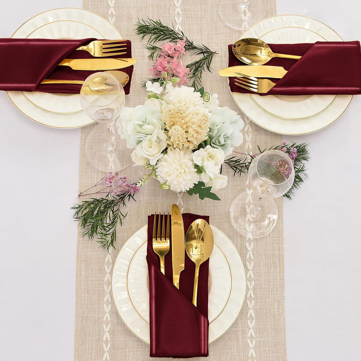 12 Pieces Burgundy Satin Napkins, 17" x 17" Square Table Napkins, Silky Soft Smooth Washable