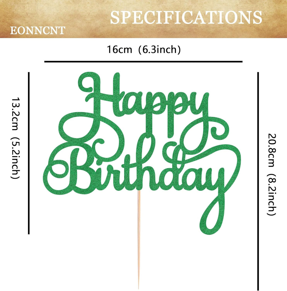 Happy Birthday Cake Topper - Green Glitter Birthday Party Cake Decoration Supplies - Happy Birthday