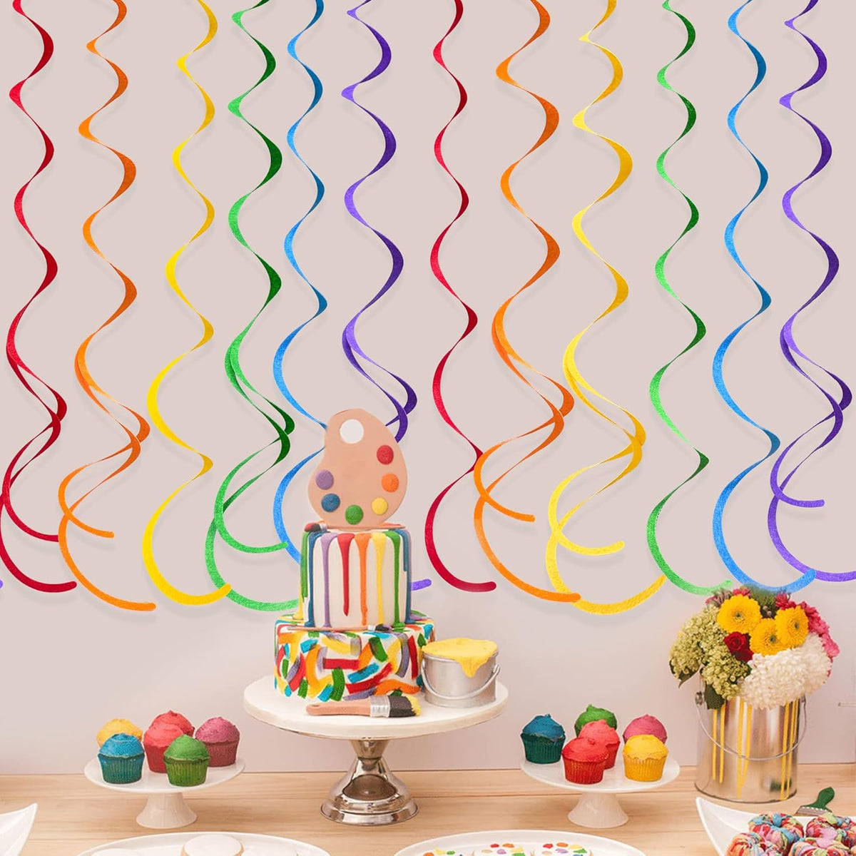 36 Pcs Rainbow Hanging Swirl Decorations Colorful Felt Swirl Streamer Spiral Ceiling Decorations