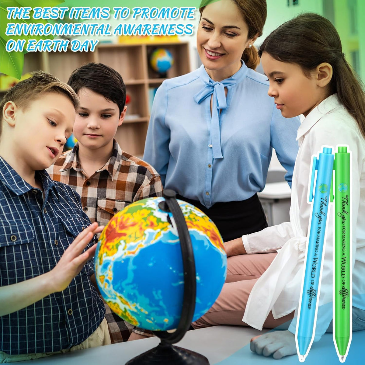 24 Pcs Earth Day Pens Bulk Party Favors Novelty Cute Green Blue Retractable Ballpoint Pen Earth Day