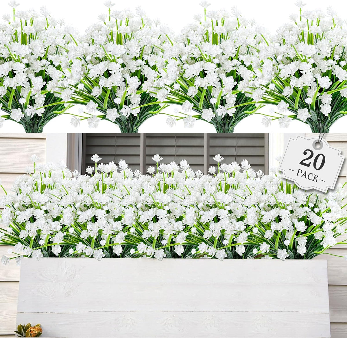 AmyHomie 20 Bundles Artificial Flowers for Outdoor Outside Spring Summer Decoration UV Resistant