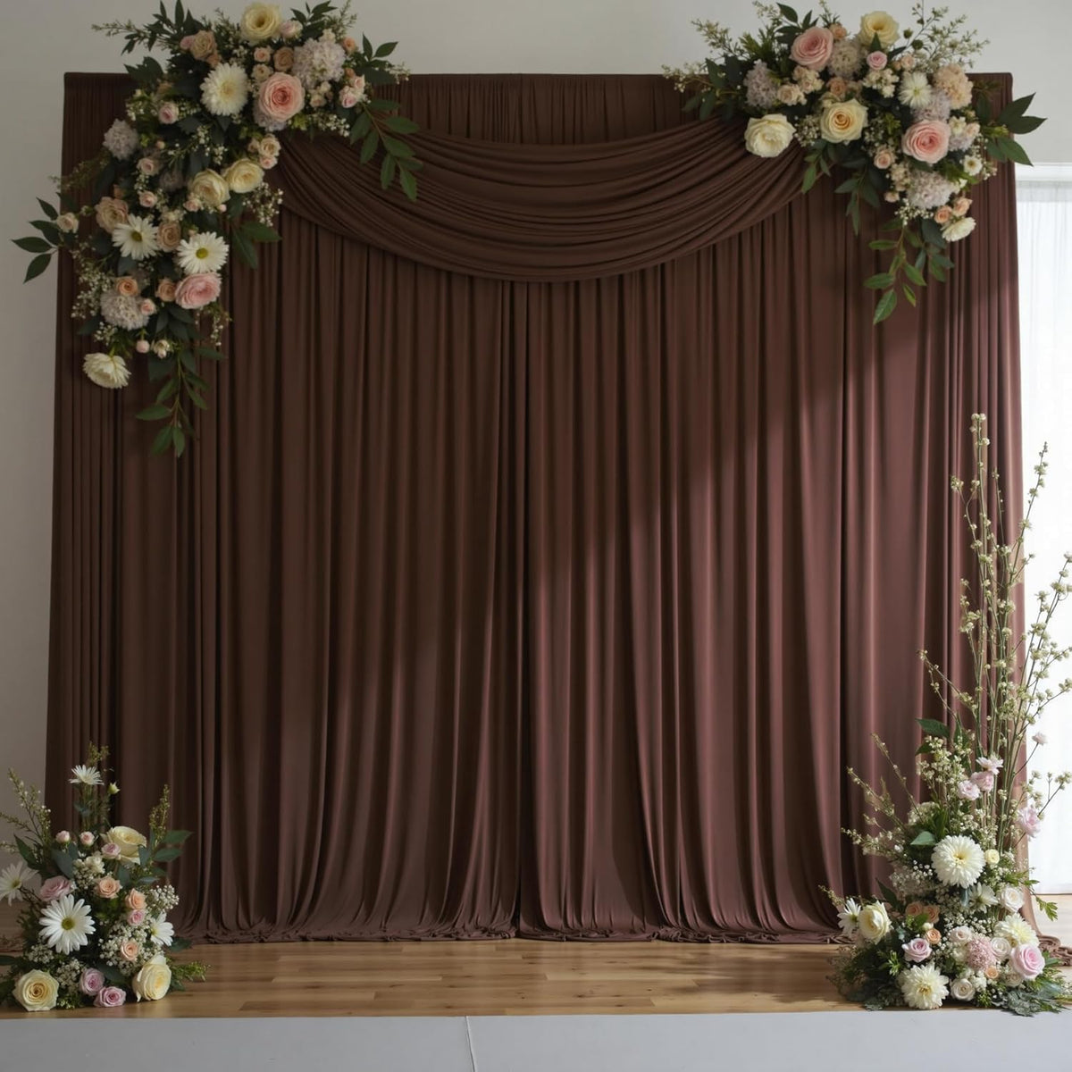 40 ft x 10 ft Wrinkle Free Brown Backdrop Curtain for Parties, Wedding Brown Photo Backdrop Drapes