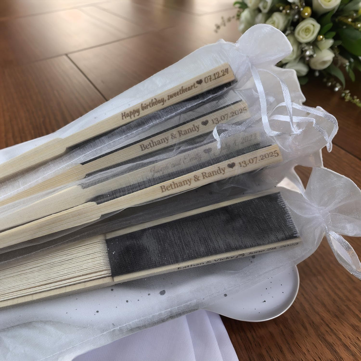 70Pcs Personalized Silk Fans Folding Hand Fan, Custom Wedding Bridal Party Favors, Summer Wedding