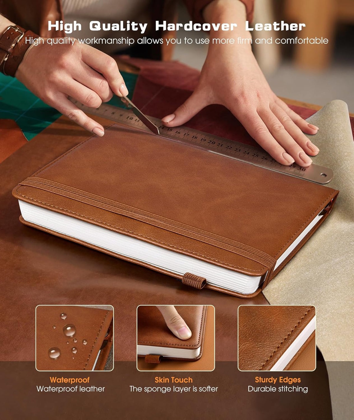 Lined Journal Notebook for Women Men, 256 Numbered Pages Hardcover Leather Journals for Writing, A5