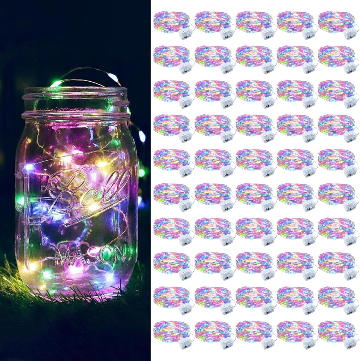 ZGWJ 50 Pack Fairy Lights Battery Operated, 7ft 20 Mini LED Fairy String Lights Silver Wire 3 Modes