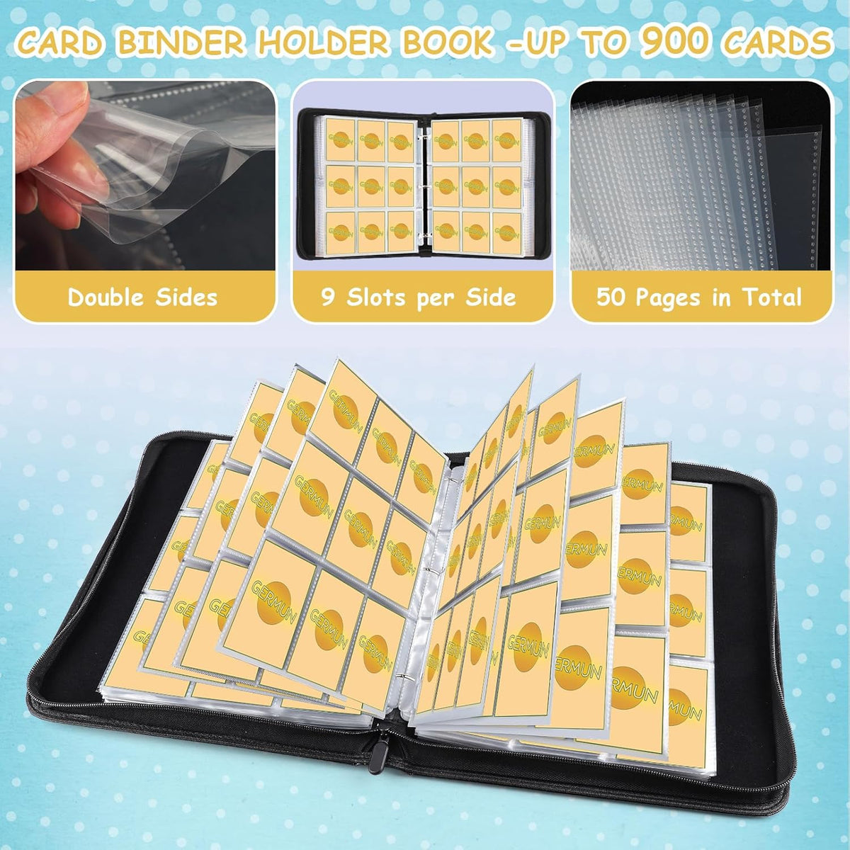 Baseball Card Binder - 9 Pocket, Premium PU Card Book, Card Holder Binder, Compatible with MTC