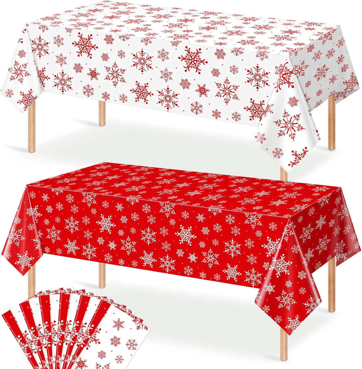 12 Pieces Christmas Snowflake Plastic Party Tablecloth Decorations,54x108 inch Disposable White Red