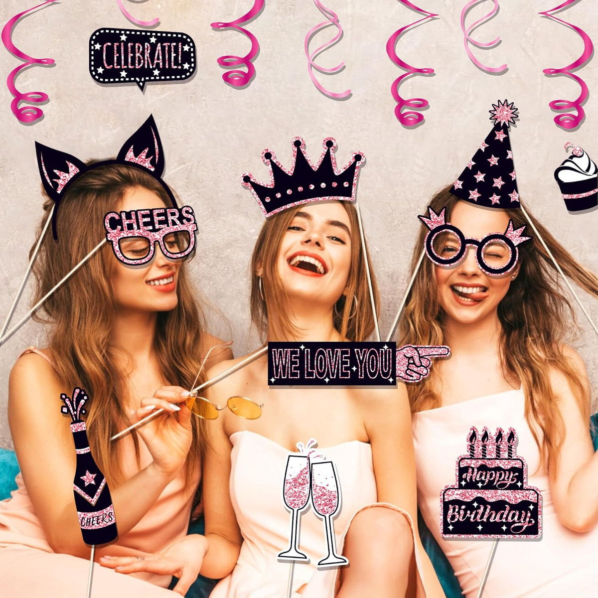36 PCS Birthday Photo Booth Props Party Supplies Holiday Picture Decorations Photo Booth Props for