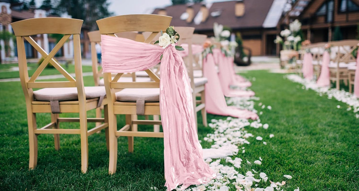 50 PCS Cheesecloth Chair Sashes, Bows Designed ChairSashes, 15.7x108 inch Chair Sashes for Aisle