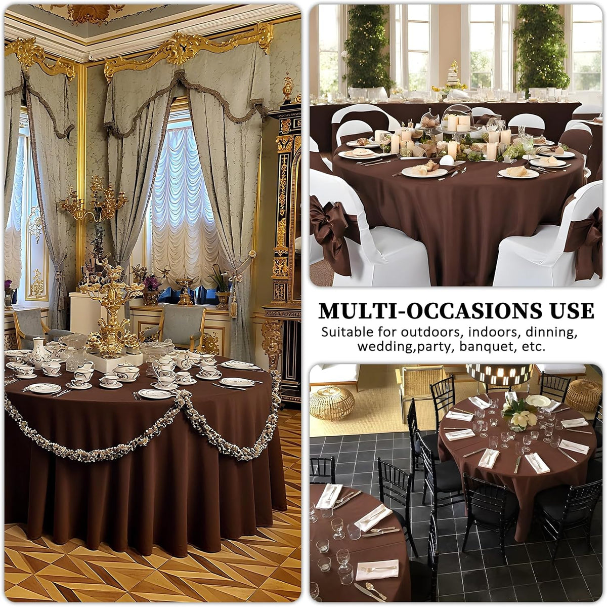 8 Pack Brown Round Tablecloth 90 Inch Stain and Wrinkle Resistant Round Brown Table Cloth Reusable