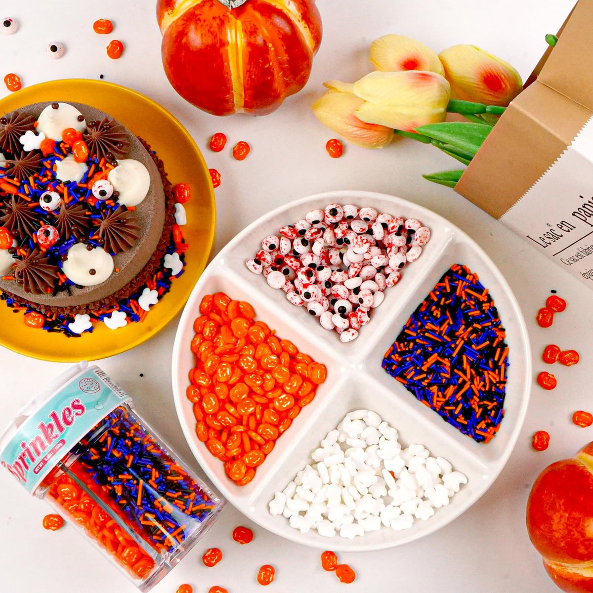 Halloween Sprinkles for Cake Decorating, Edible Candy Eyeballs, Pumpkin Sugar Sprinkles Mix