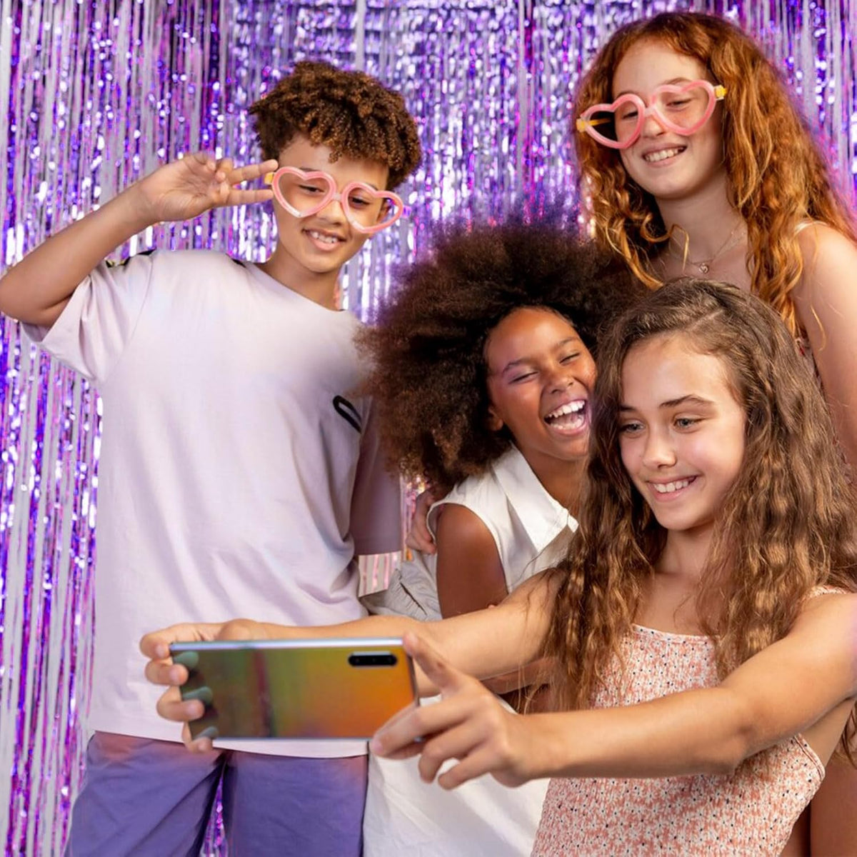 2 Pack Foil Curtain Backdrop Purple Metallic Tinsel Foil Fringe Curtains Photo Booth Props for