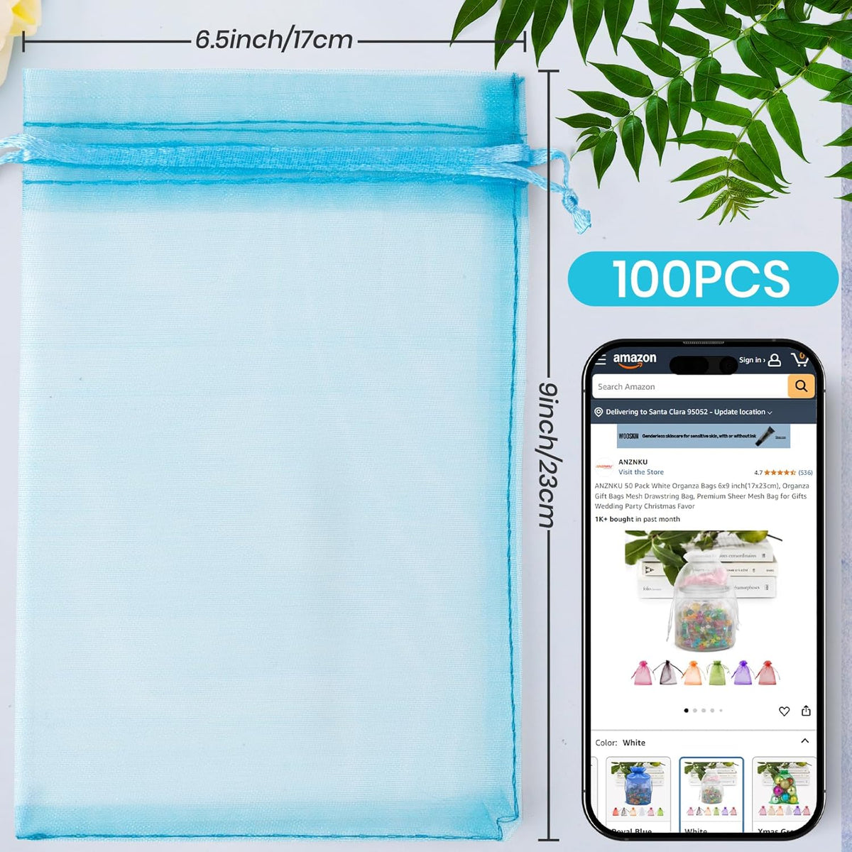 ANZNKU 100 Pack Organza Bags 6x9 Inch, Mesh Bag Drawstring Jewelry Pouches, Large Organza Gift Bags