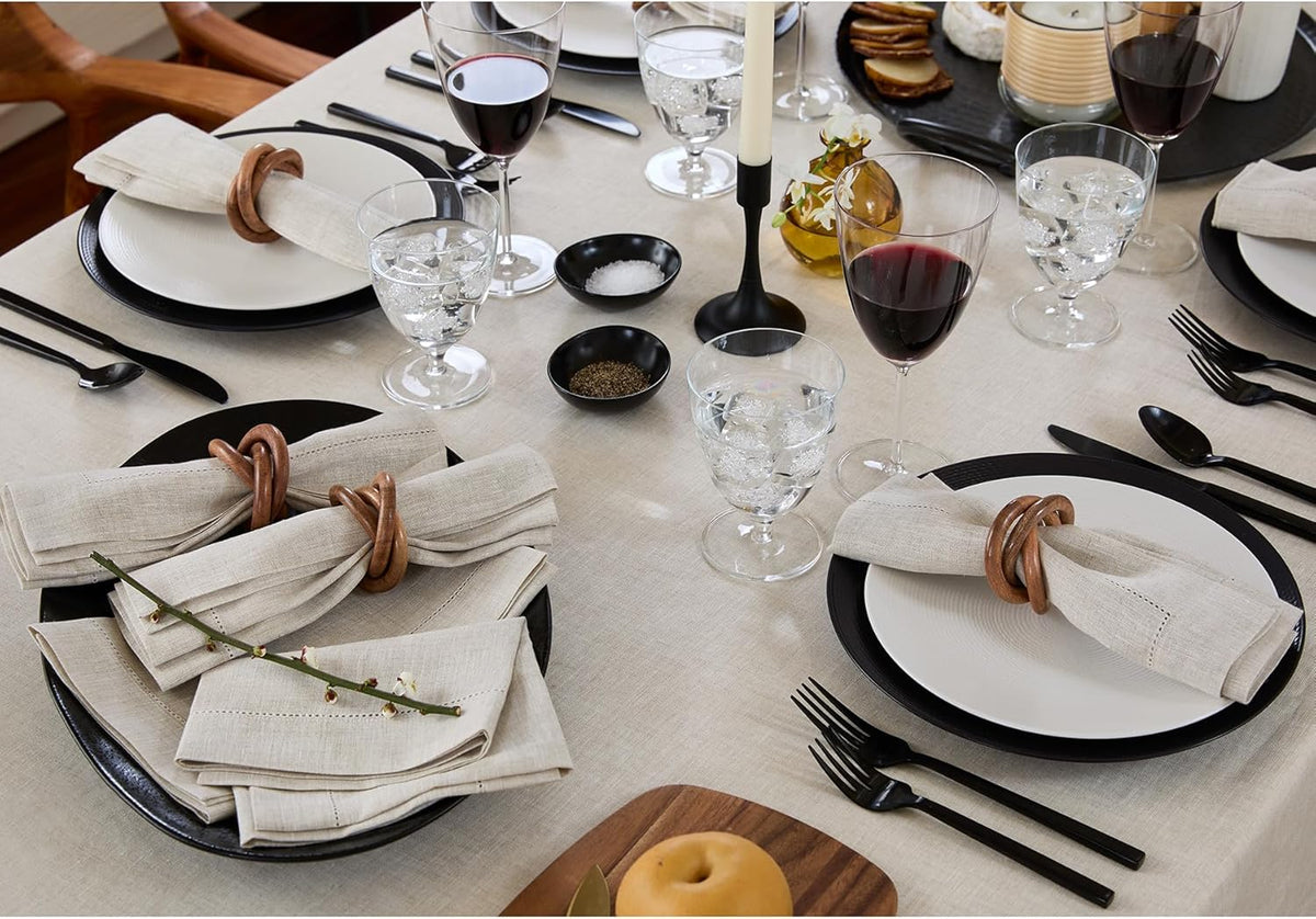 Solino Home Light Natural Linen Tablecloth 52 x 52 Inch - 100% Pure Linen Square Table Throw