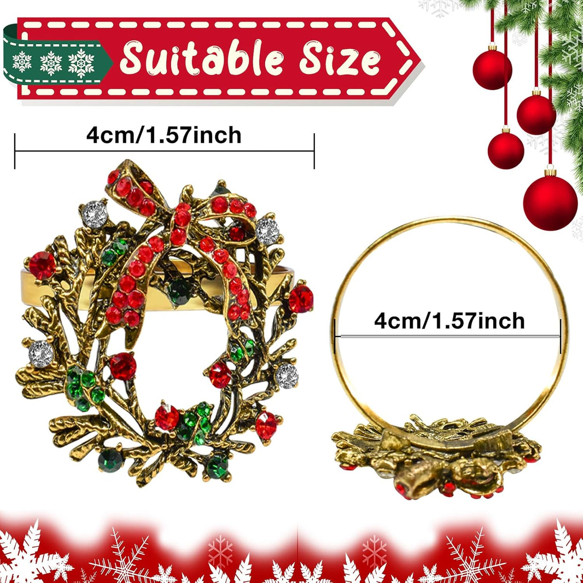 Halatool Set of 12 Christmas Napkin Rings Delicate Wreath Napkin Holder for Christmas Thanksgiving