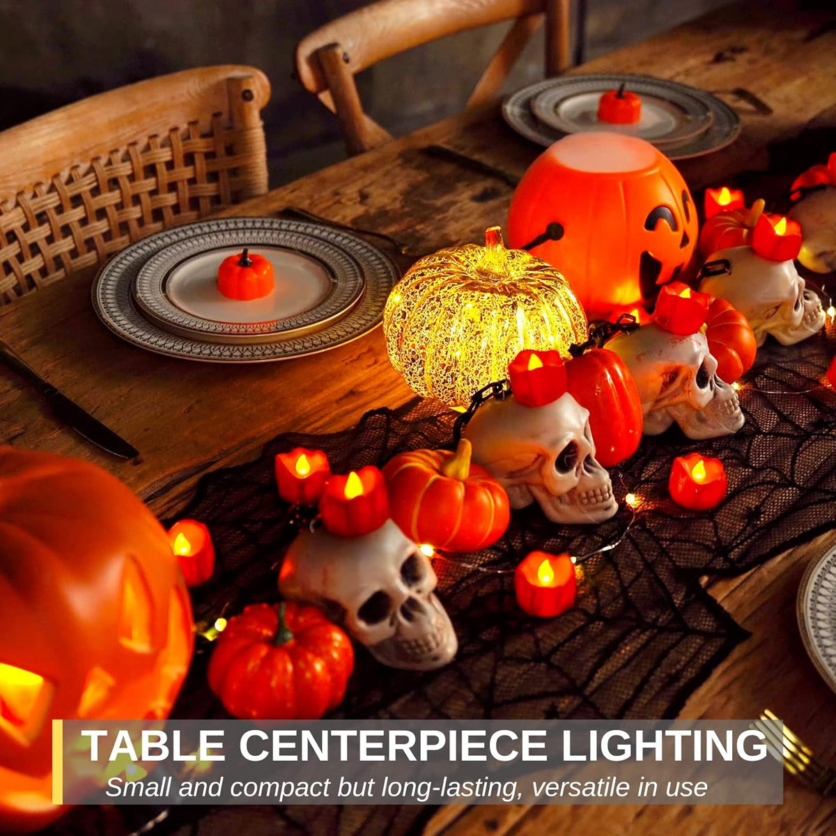 Homemory 24-Pack Halloween Red Dripping Flameless Tea Lights, Battery Operated Flickering LED