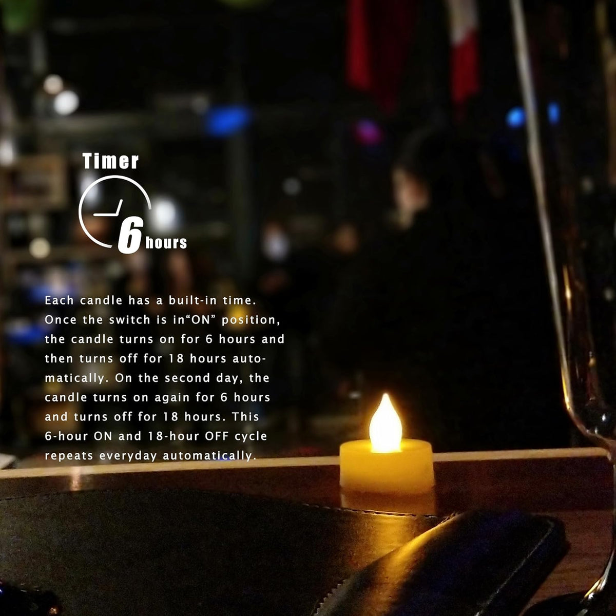6 Flameless Votive Tealight Candles with 6-hour Daily Cycle Time Flickering Battery Operated
