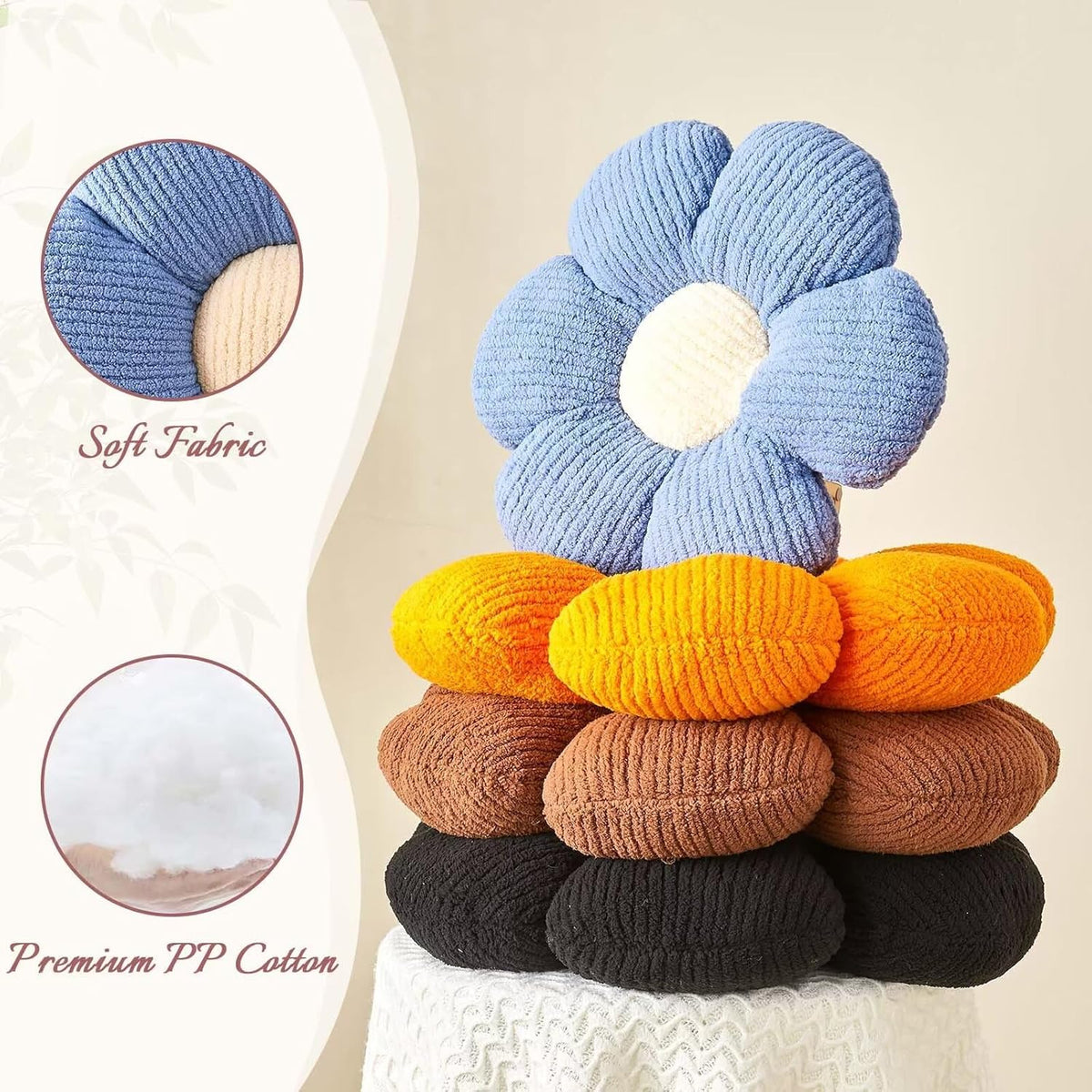 Flower Throw Pillow, Soft Black 17.7" Shaped Floor Pillow for Home Decor, Cute Aesthetic Plush