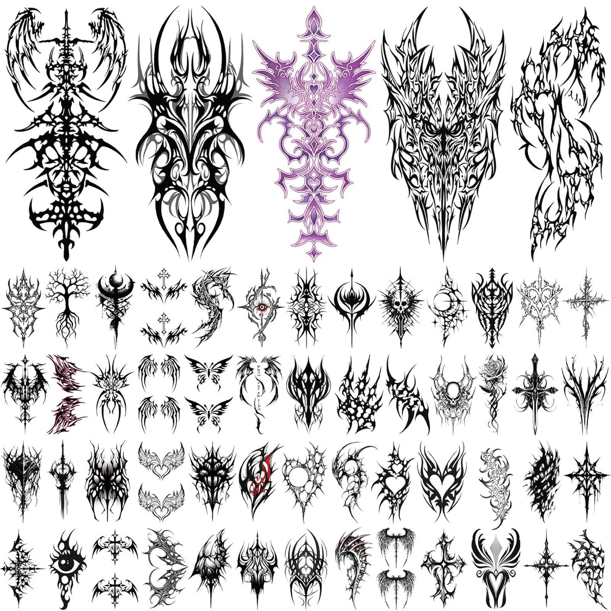 Yazhiji 77 Sheets Cyber Sigilism Temporary Tattoos Adult, 17 Sheets Cyber Seal Fake Arm Chest