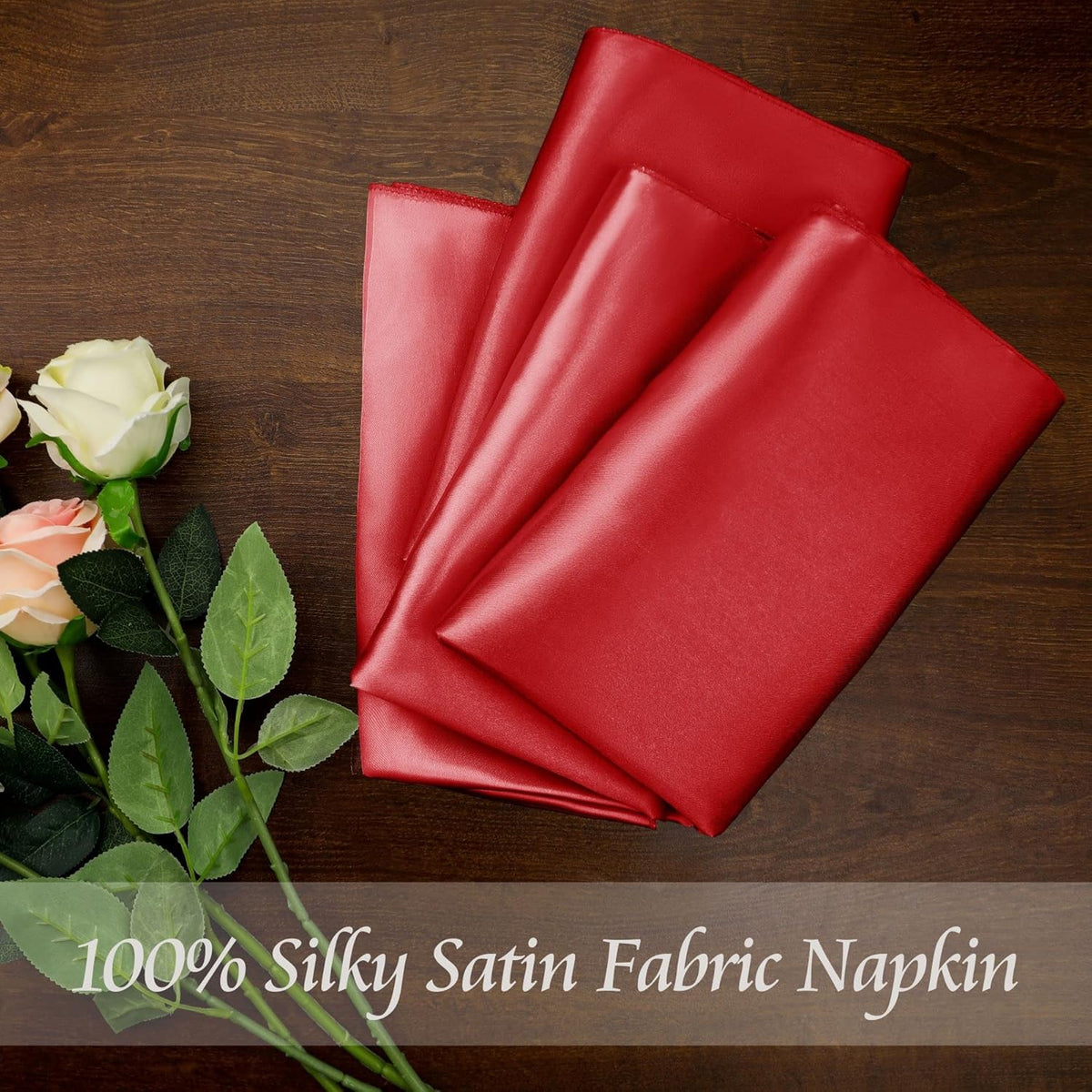 Manyshofu 50 Pieces Red Satin Napkins - 12x12 Inches Cloth Napkins, Square Satin Fabric Napkin Set