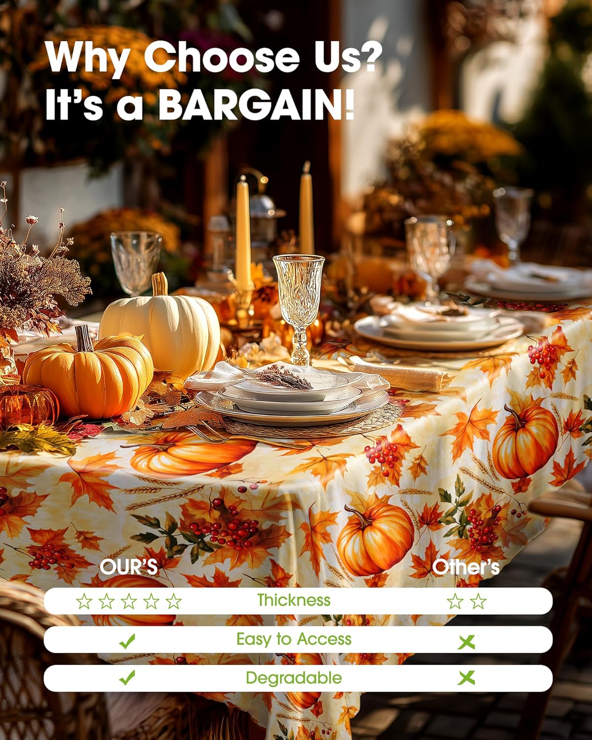 Pureegg Plastic Table Cloth Disposable 10 Pack, 54 x 108 Inch Table Cloths, Thanksgiving