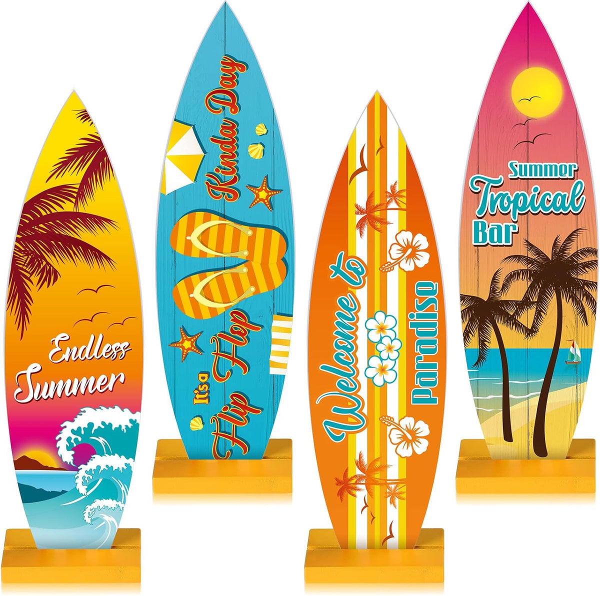 Blulu 4 Pcs Surfboard Table Decorations Surfboard Beach Signs Welcome to Paradise Sign Tropical Bar