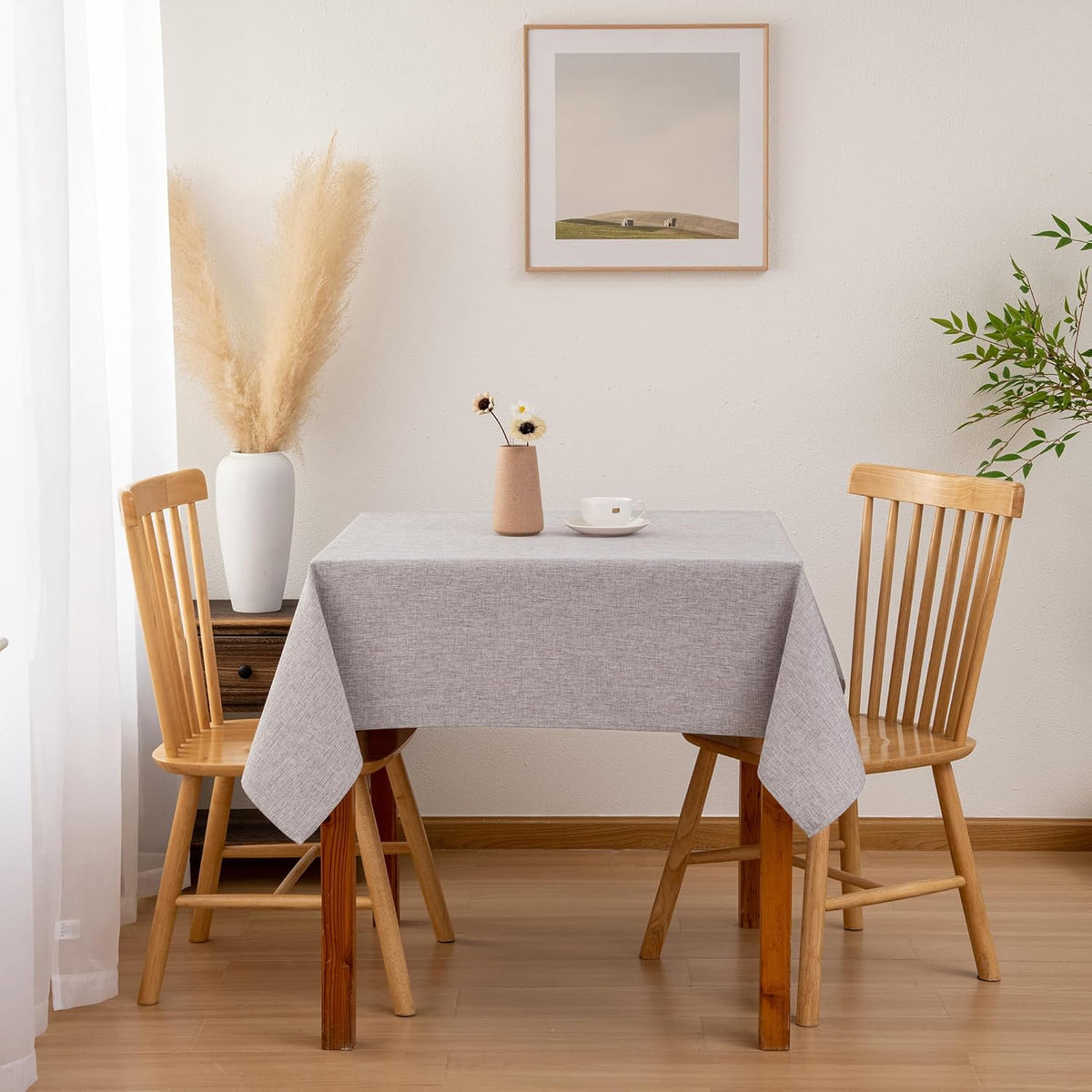 Hiasan Faux Linen Square Tablecloth - Wrinkle and Stain Resistant Washable Table Cloth for Kitchen
