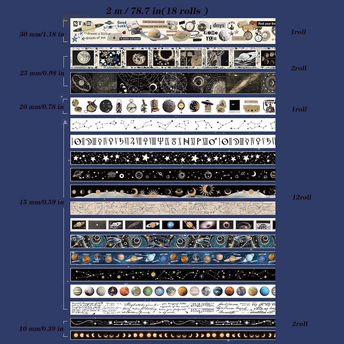 18 Rolls Celestial Washi Tape Set Galaxy washi Tape for Crafts and Journaling DIY washi Tape for