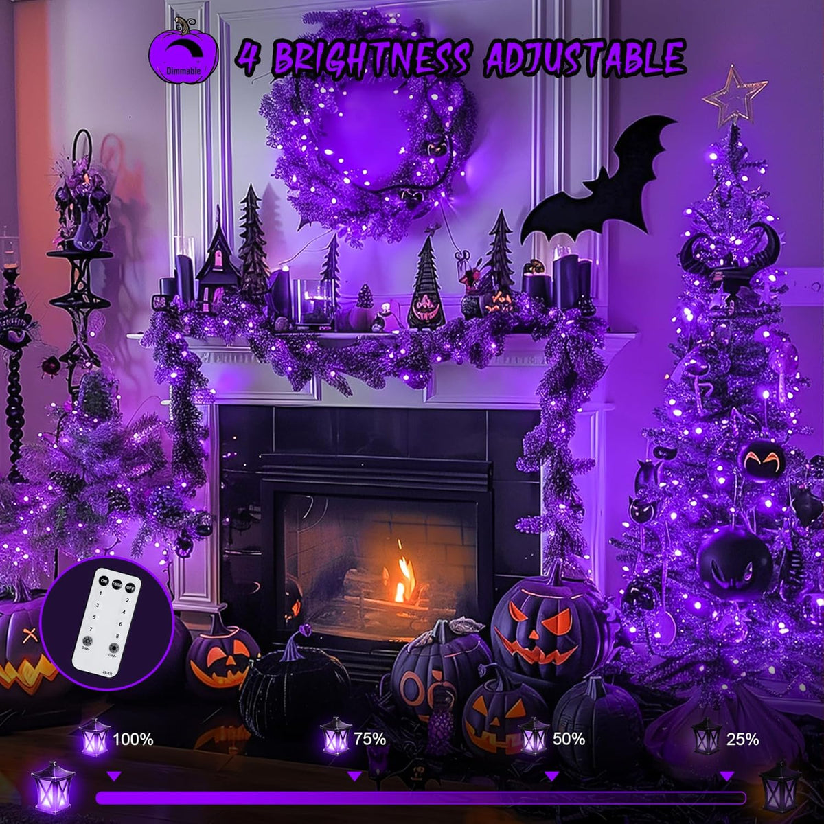 JMEXSUSS 600 LED Purple Halloween Lights Outdoor, 8 Modes Purple String Lights Indoor, 168ft LED