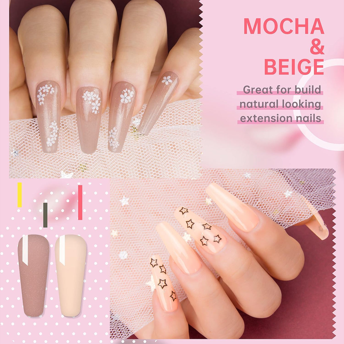 Salon-Grade Builder Gel (Beige + Mocha) - Hypoallergenic Strong Base Coat | Long-Lasting Adhesion
