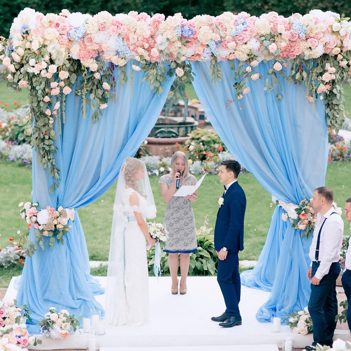 Wokceer Wedding Arch Draping Fabric 6 Panels 28.7" x 20FT Dusty Blue Drapes Sheer Fabric Backdrop