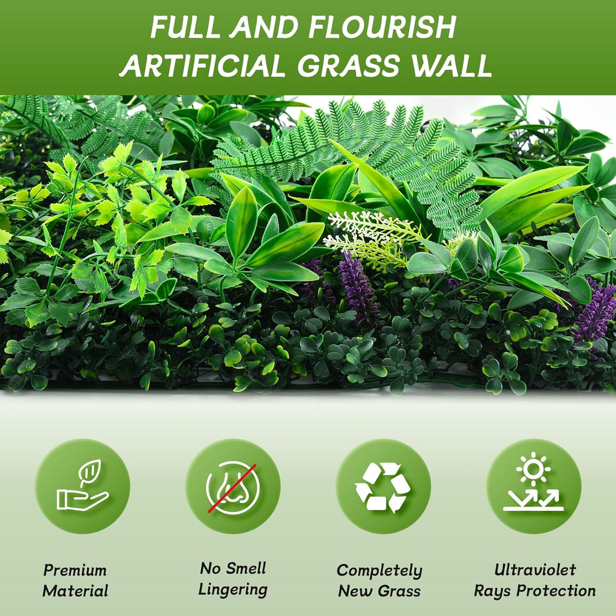Artificial Grass Wall Panels 20"x20"(6pcs), Hedge Green Wall Decor Backdrop, UV-Anti Fake Greenery
