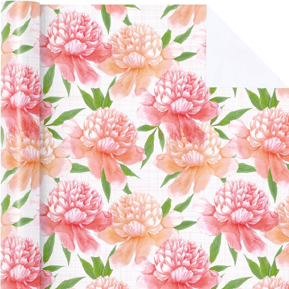 WRAPAHOLIC Floral Wrapping Paper Roll - Mini Roll - 17 Inch x 9.8 Feet - Peach Flower Wrapping