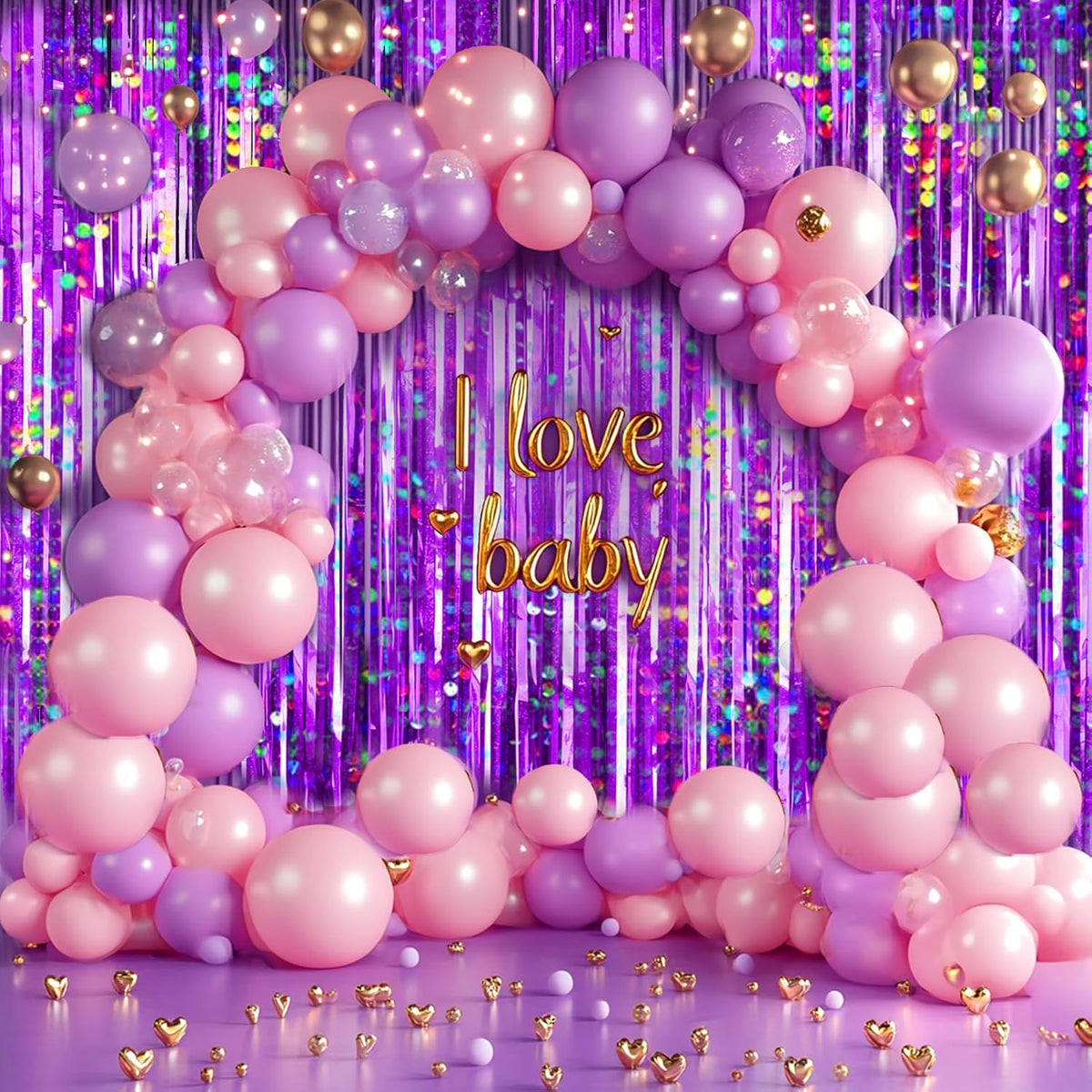 4 Packs Purple Foil Fringe Curtain, Purple Glitter Metallic Tinsel Backdrop for Birthday, Wedding
