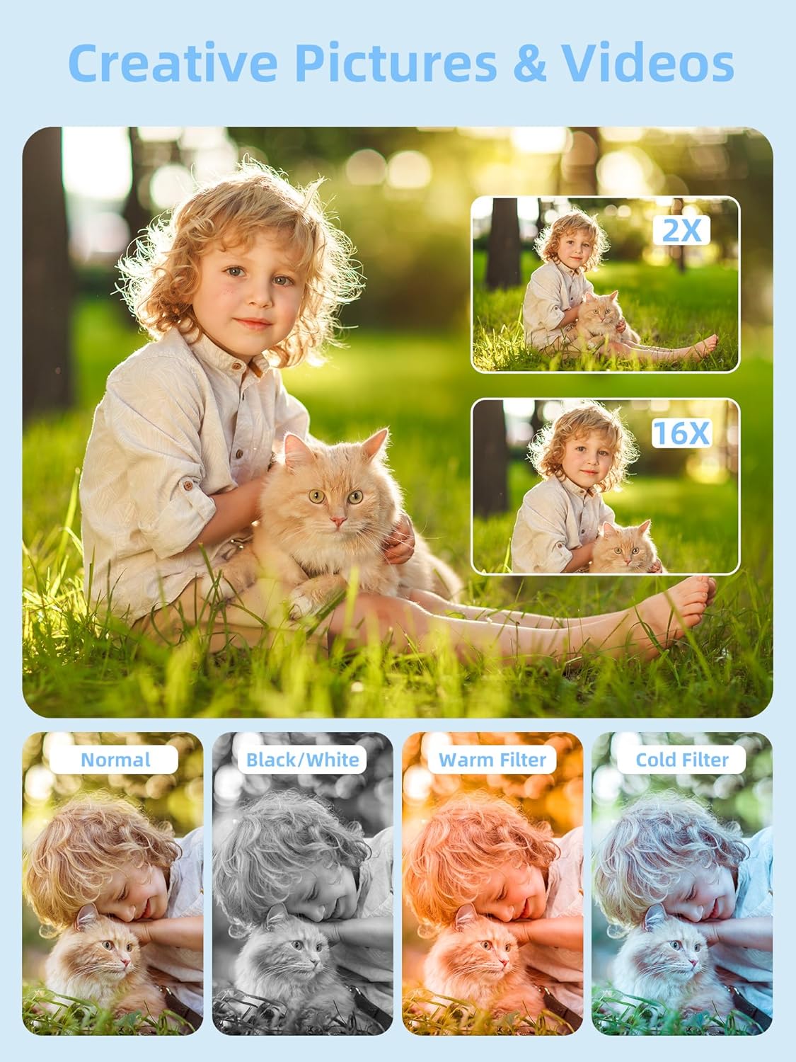 Digital Camera for Kids and Starters, FHD 1080P Point and Shoot Camera with 32GB Card 16X Zoom Anti