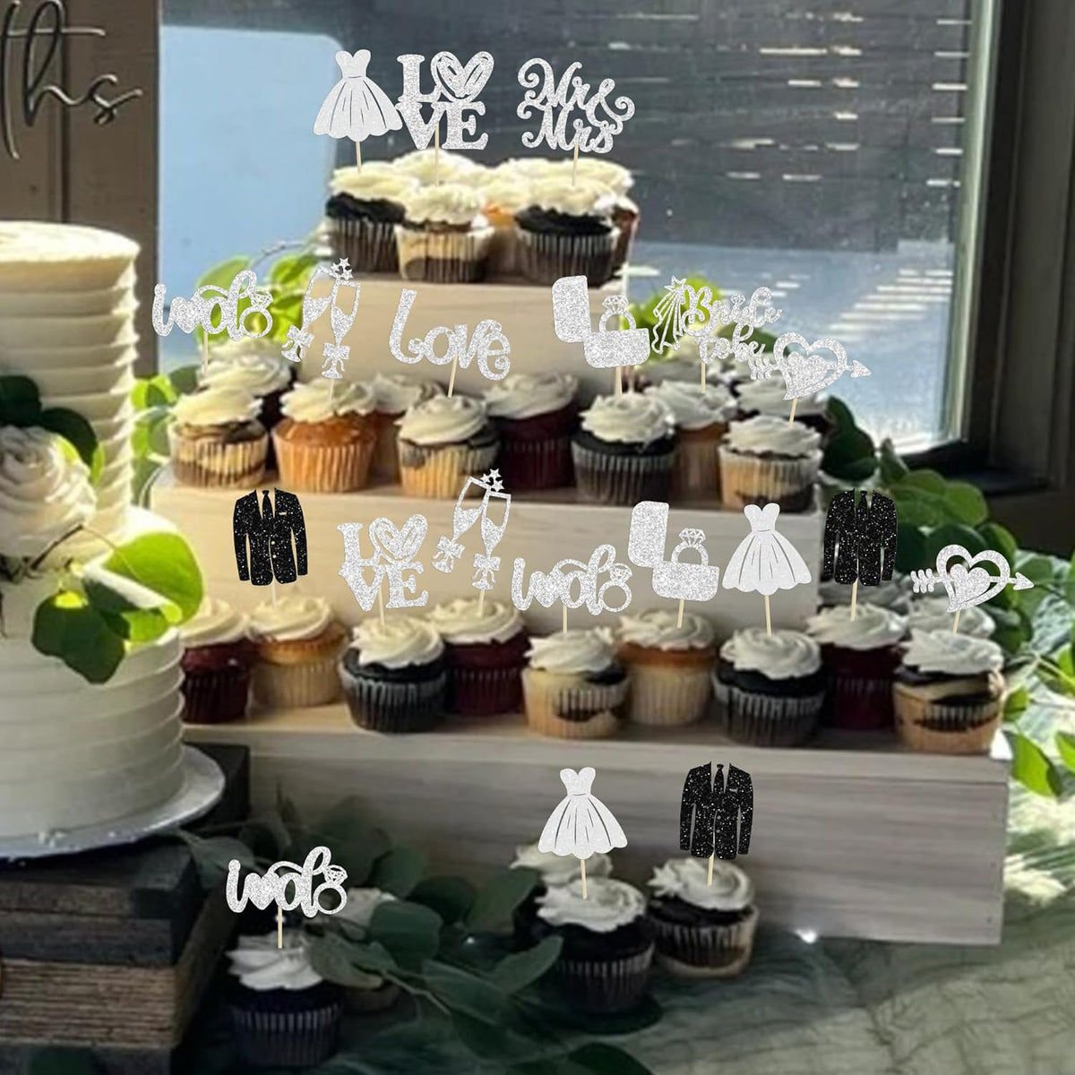 Ephlyn 30Pcs Bride to be Cupcake Toppers Glitter Diamond Ring Love I Do Cupcake Picks for Miss to
