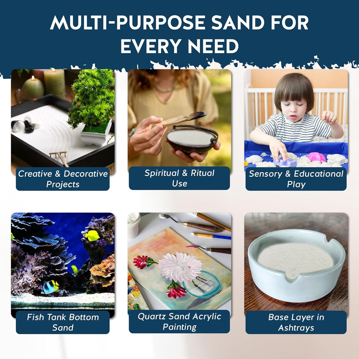 White Sand - Fine Sand for Zen Garden, Resin Incense Burner, Smudge Bowl, Ritual Incense, Cast Iron