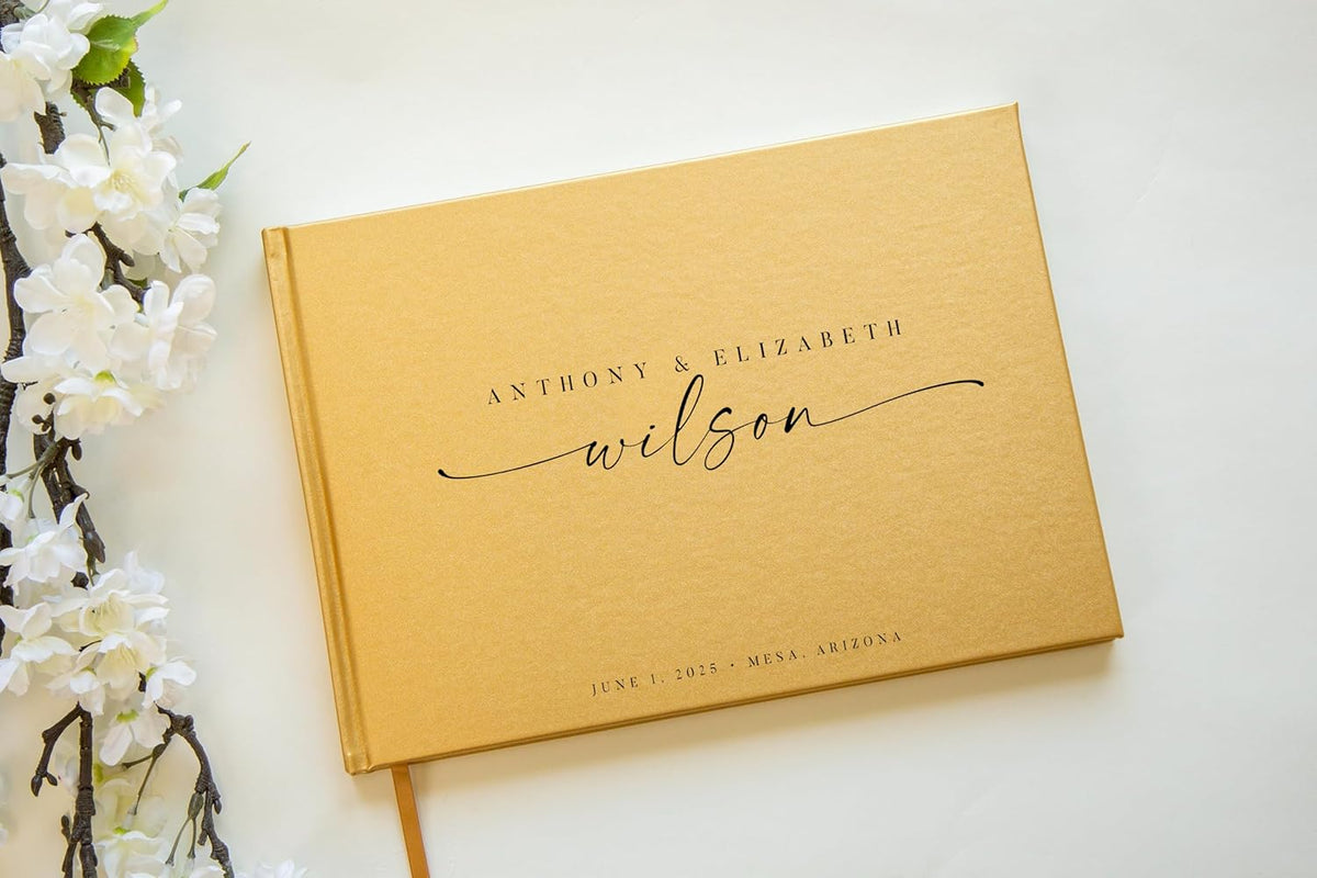 Personalized Guest Book - 11.5" x 8.5" Custom Bride & Groom Names with Bookmark and Hard Cover 140