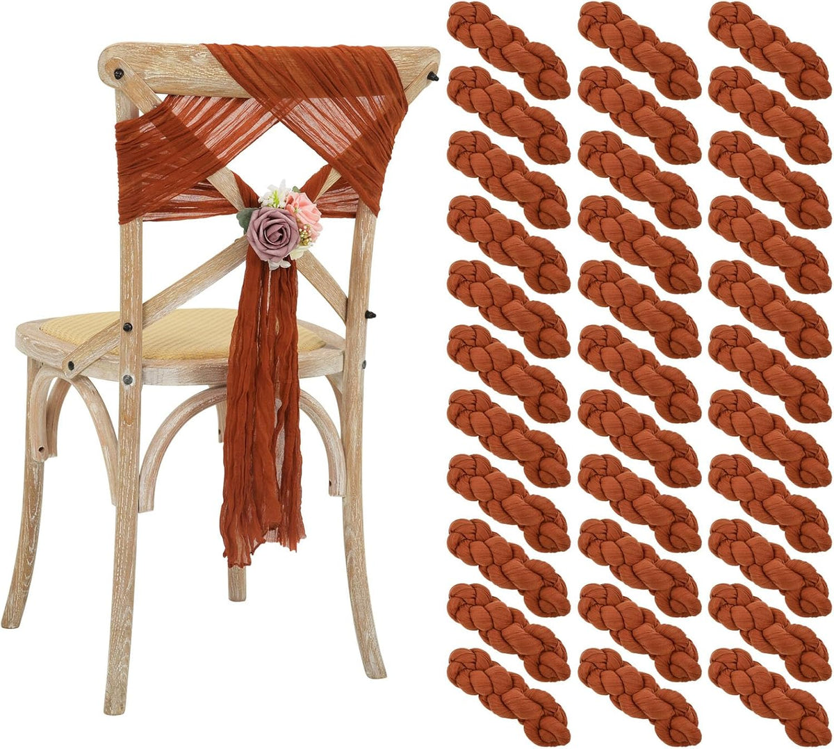 50 Pcs Cheesecloth Aisle Decorations Sashes - Universal Chair Covers for Wedding Reception Party