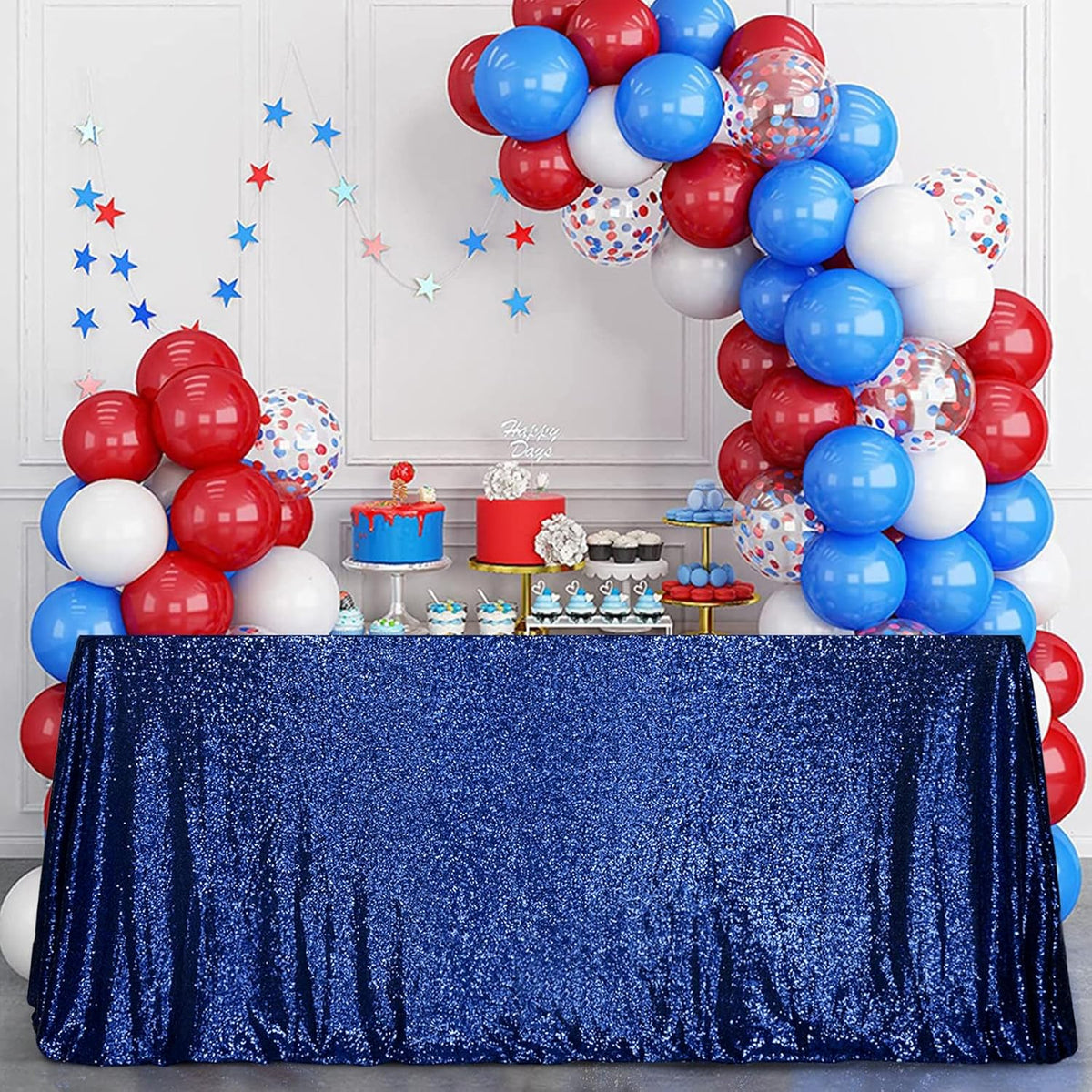 SquarePie Sequin Tablecloth Rectangular 60 x 102 Inch Navy Blue Sparkly Table Linen for Wedding