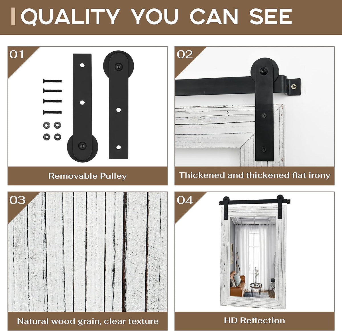 COGOOD Farmhouse Bathroom Mirror - 30 x 21 Rustic Wood Framed Wall Barn Door Mirror for Entryway