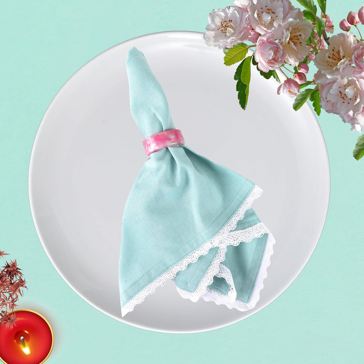 12 Pcs Epoxy Resin Napkin Rings Set - Decorative Pastel Table Holders, 1.5" Dia, Art Deco Style