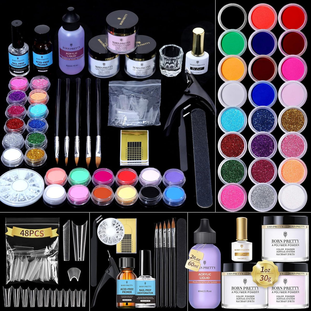 BORN PRETTY Acrylic Nail Kit with Everything ,96PCs Acrylic Powder and Liquid Monomer Set with