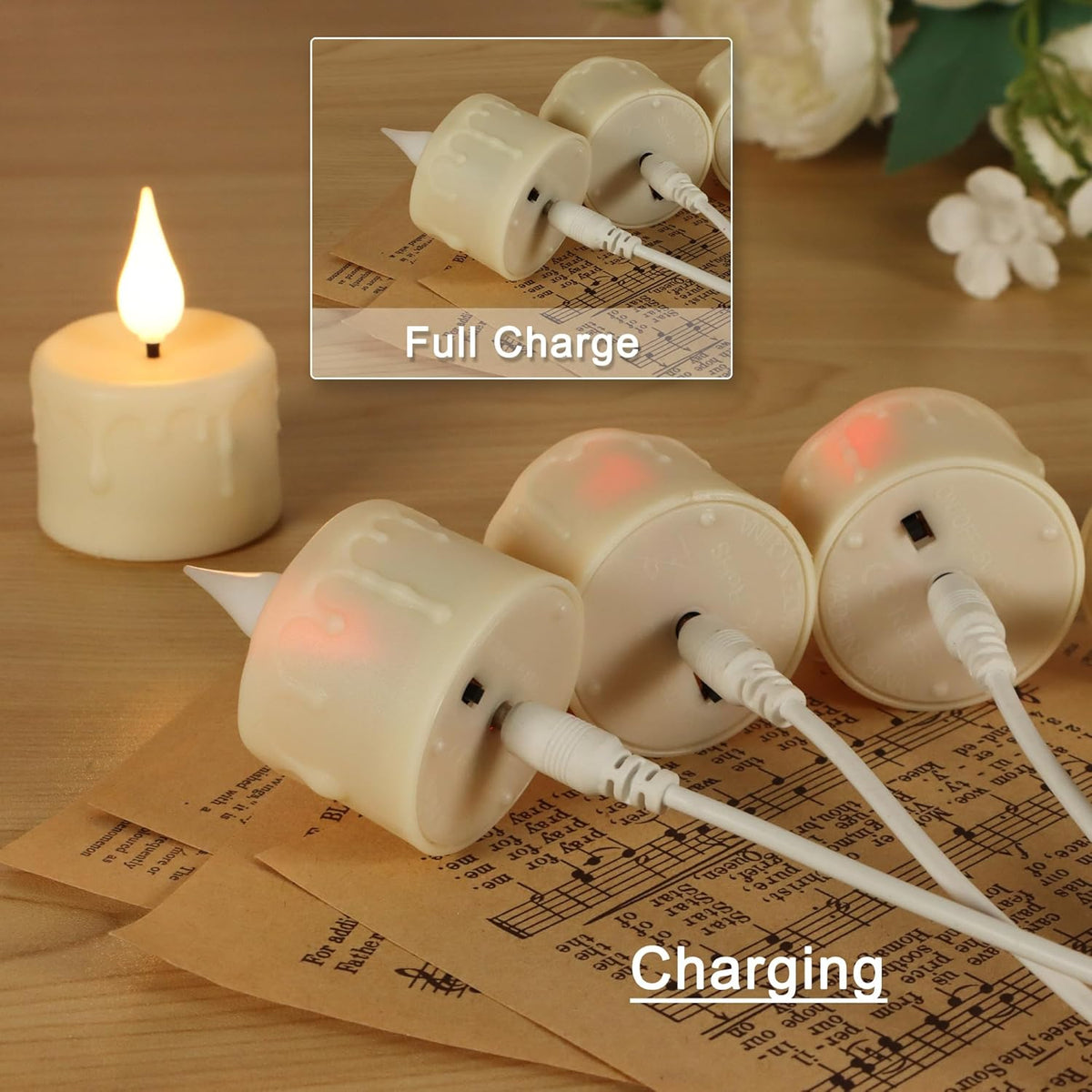 FREEPOWER Rechargeable Flameless Tea Lights with Remote Timer, Soft 3D Wick LED Tealights Candles