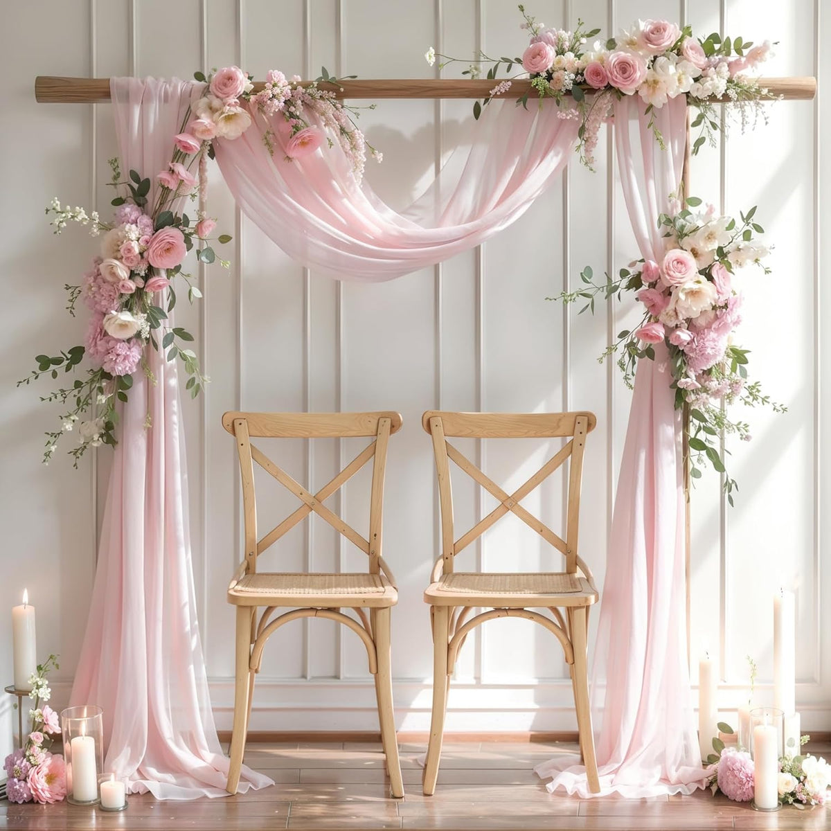 Wedding Arch Draping Fabric, 2 Panels 28" x 19Ft Blush Arch Drapes Sheer Backdrop Curtain for