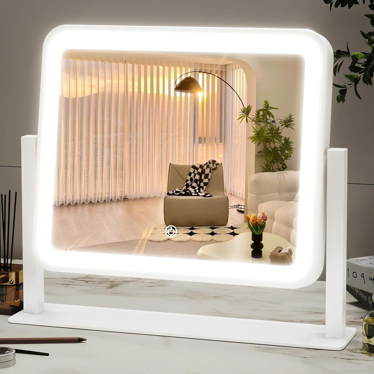 14"x12"Vanity Mirror, Lighted Makeup Mirror for Vanity Desk, Smart Touch Control, 360° Rotation